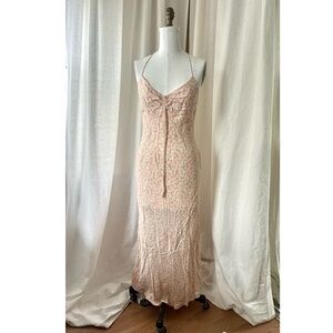 Zara Peachy Pink Daisy Floral Satin Spaghetti Strap Dress